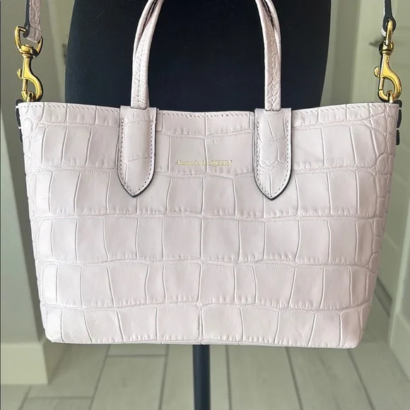 Authentic Alexander McQueen Croc-Embossed Leather Mini Satchel Rare Light Pink - Picture 10 of 17